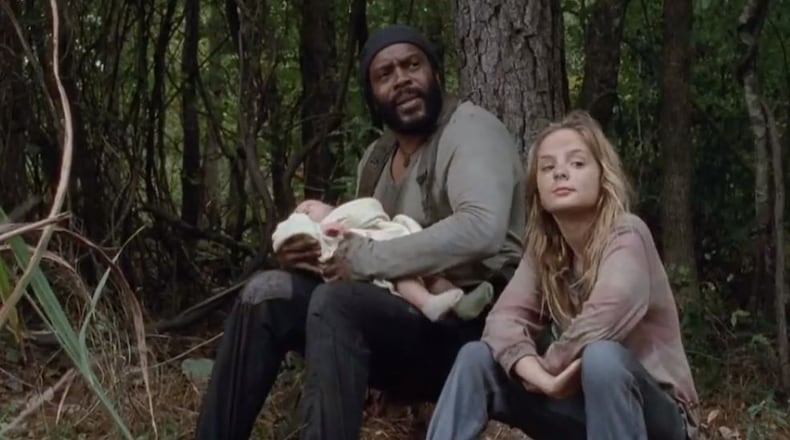 Tyreese, Lizzie and Judith before they find the Grove. CREDIT: AMC