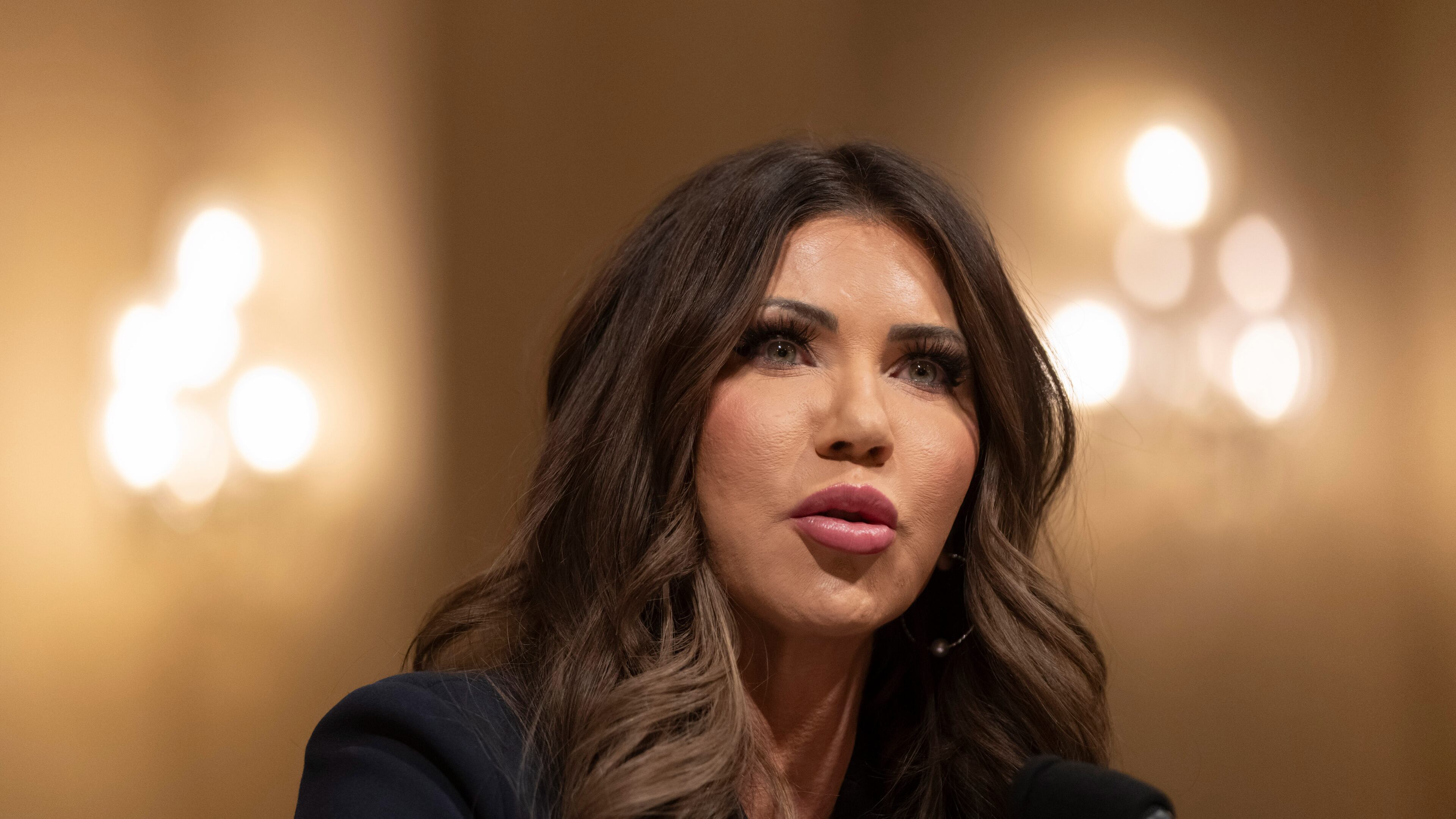 Homeland Security Secretary Kristi Noem appears before the House Committee on Homeland Security on Capitol Hill in Washington, Thursday, Dec. 11, 2025. (AP Photo/Mark Schiefelbein)
