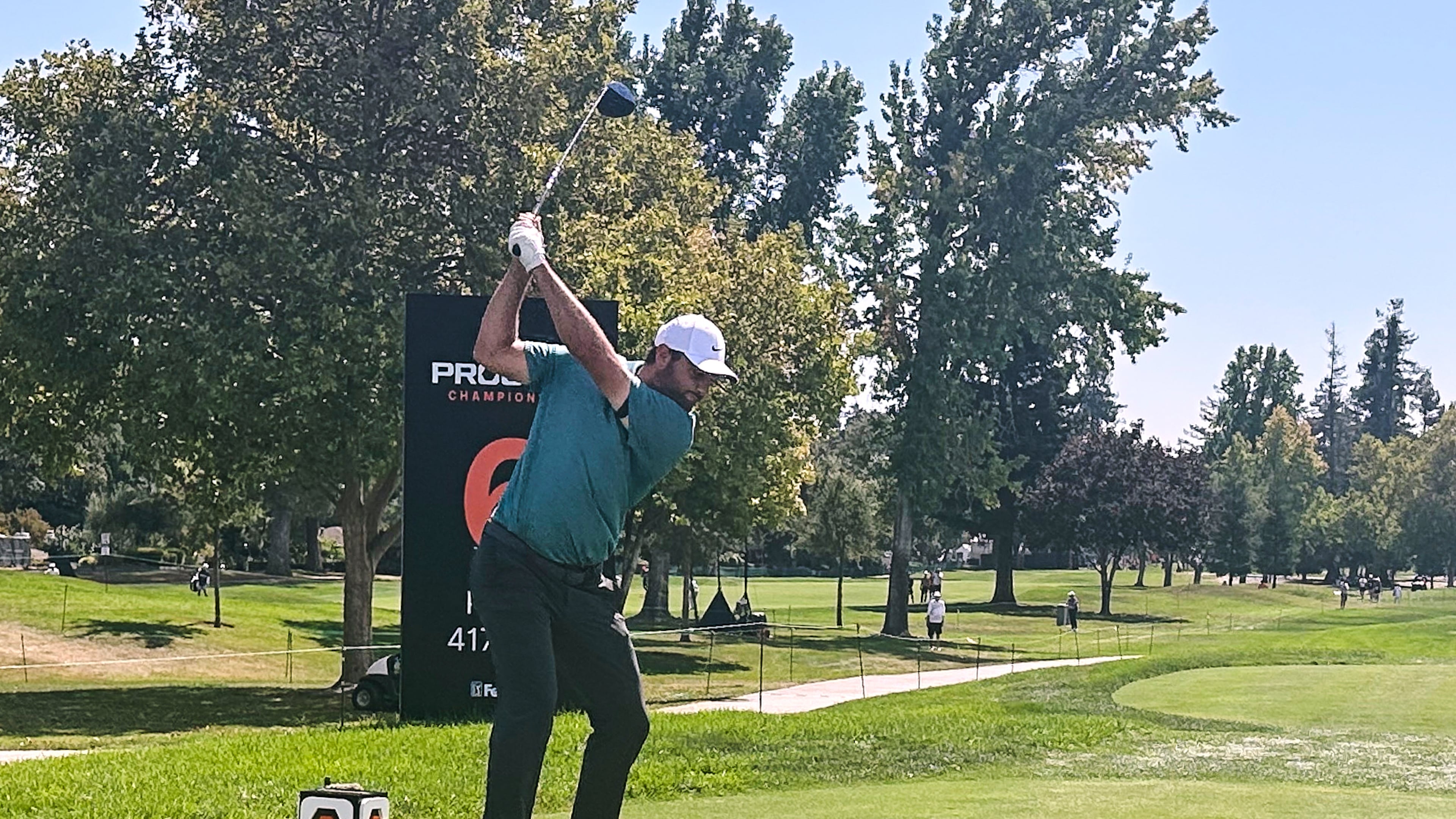Scottie Scheffler hits from the sixth tee during the first round of the Procore Championship golf event, Thursday, Sept 11, 2025 in Napa, Calf. (AP Photo/Doug Ferguson)