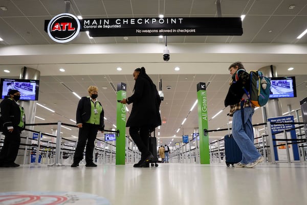 Travelers approach the main checkpoint at Hartsfield-Jackson Atlanta International Airport on Monday, Jan. 26, 2026.
(Miguel Martinez/AJC)