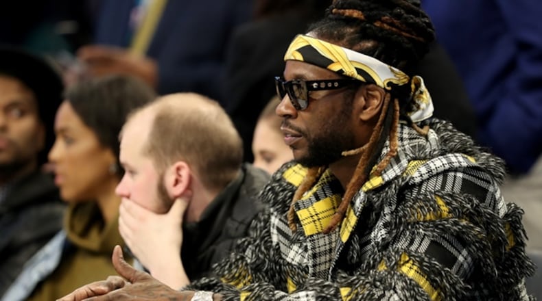 2 Chainz watches the action during the NBA All-Star game as part of the 2019 NBA All-Star Weekend at Spectrum Center on Feb. 17, 2019 in Charlotte, North Carolina. (Photo by Streeter Lecka/Getty Images)