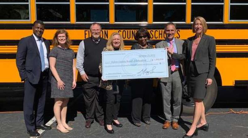 Members of the Environmental Protection Agency came to town Wednesday, Oct. 23, 2019 to award Fulton County Schools with its third grant of about $2 million to ditch diesel school buses for propane-powered buses. (Fulton County Schools)