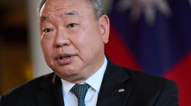 Taiwan's top diplomat in Washington, Alexander Yui Tah-ray speaks during an interview, Wednesday, June 17, 2026, at the Twin Oaks Estate in Washington. (AP Photo/Jacquelyn Martin)