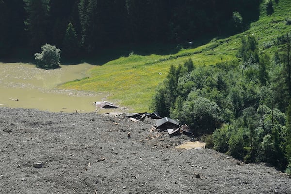 The aftermath of the Birch Glacier collapse is visible in Blatten, Switzerland, June 11, 2025. (AP Photo/Matthias Schrader)