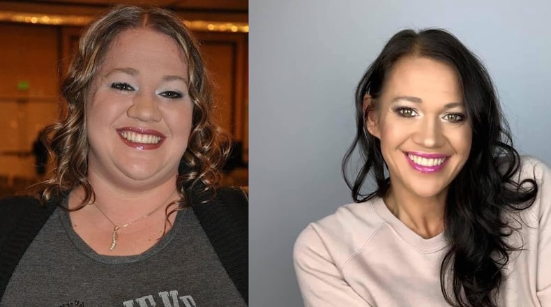 In the photo on the left, taken in June 2013, Carmen O'Quinn weighed 288 pounds. In the photo on the right, taken in January, she weighed 127 pounds. (Photos contributed by Carmen O’Quinn)