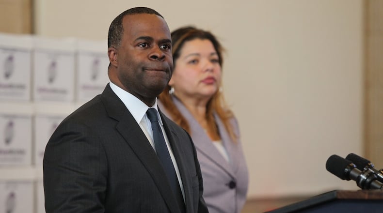 Atlanta Mayor Kasim Reed on Thursday released 1.4 million documents pertaining to the City Hall bribery case. He told reporters the records were being released on paper to make them available more quickly. After objections from news organizations that the move didn’t comply with the state public records law, late Friday the city made some records available on a secure website. (HENRY TAYLOR / HENRY.TAYLOR@AJC.COM)