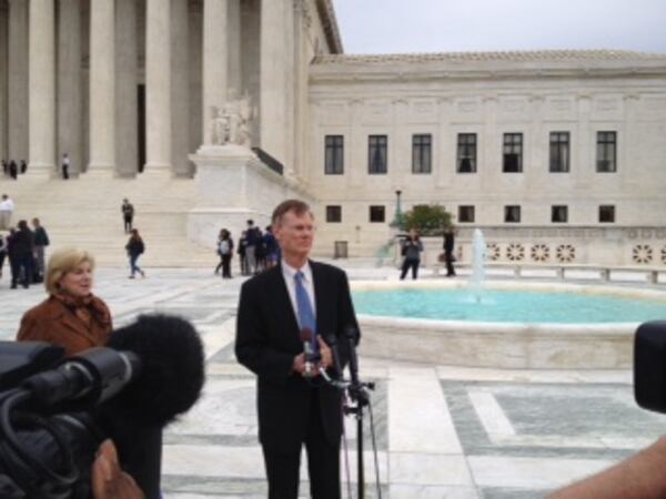 Stephen Bright outside the U.S. Supreme Court after arguing a case in November 2015. (Bill Rankin / AJC file)
