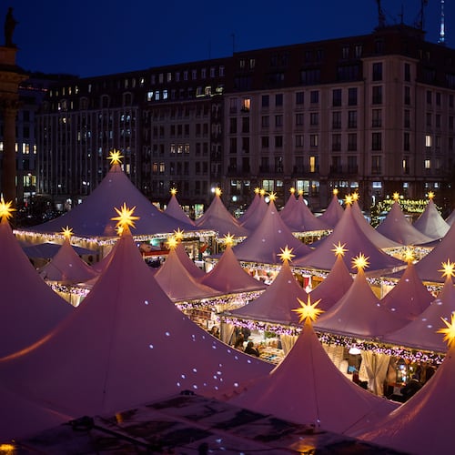 Lights illuminate the Christmas market at the Gendarmen Markt square in Berlin, Germany, Monday, Nov. 24, 2025. (AP Photo/Markus Schreiber)