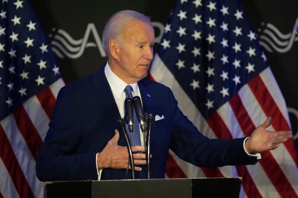 Former U.S. President Joe Biden gestures during a speech at the Advocates, Former U.S. President Joe Biden speaks at the Advocates, Counselors, and Representatives for the Disabled conference in Chicago, Tuesday, April 15, 2025. (AP Photo/Nam Y. Huh)