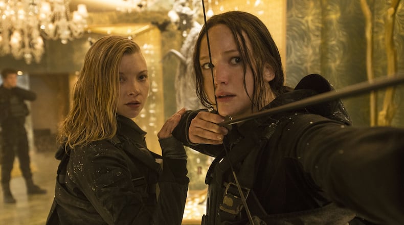 Cressida (Natalie Dormer, left) and Katniss Everdeen (Jennifer Lawrence, right) in “The Hunger Games: Mockingjay — Part 2,” which was a Lionsgate production filmed in Georgia.