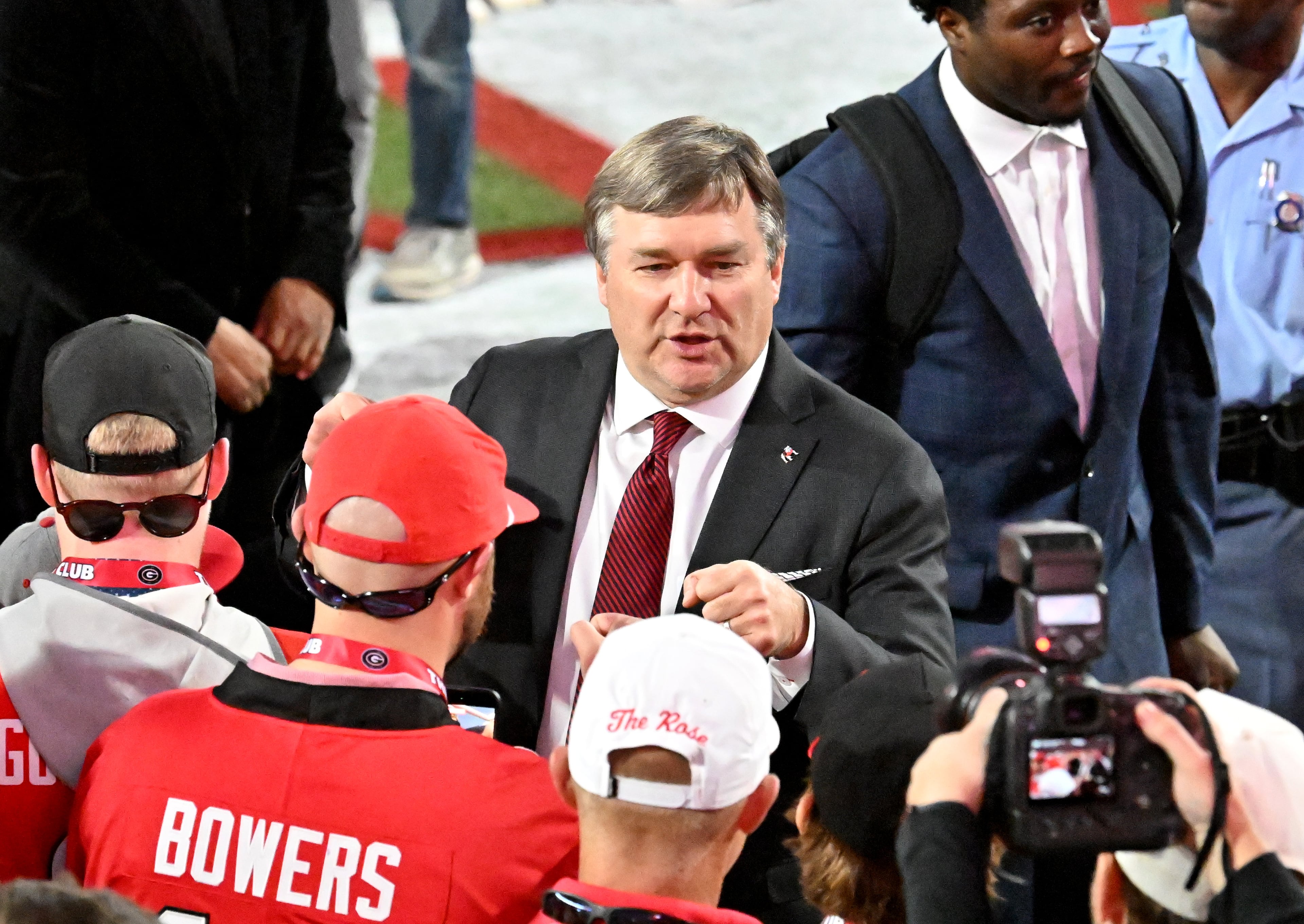 Georgia head coach Kirby Smart greets fans during Dawgs Walk before an NCAA football game between Georgia and Texas at Sanford Stadium, Saturday, November 15, 2025, in Athens. (Hyosub Shin / AJC)