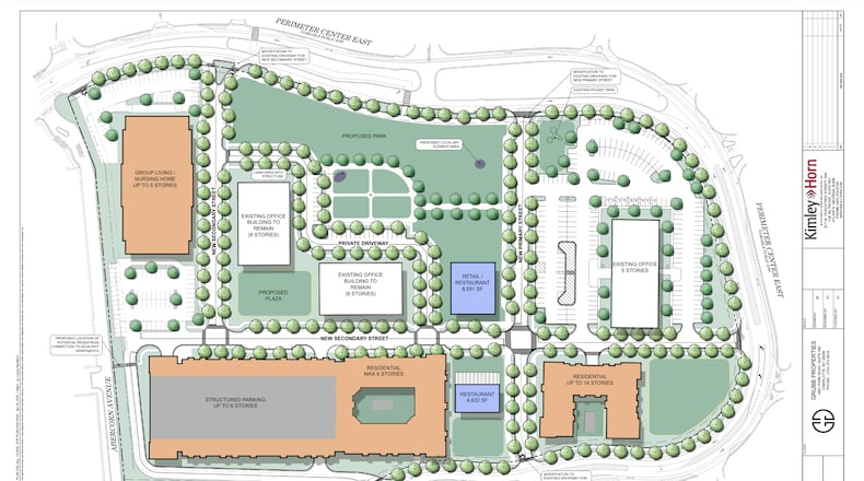 This is the site plan for the Park at Perimeter Center East redevelopment project.