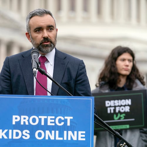 FILE - New Mexico Attorney General Raúl Torrez speaks during a rally to protect kids online on Capitol Hill in Washington, Wednesday, Jan. 31, 2024. (AP Photo/Jose Luis Magana, File)