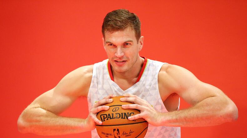 Hawks center Tiago Splitter poses for a portrait during Hawks media day in September. Curtis Compton /ccompton@ajc.com