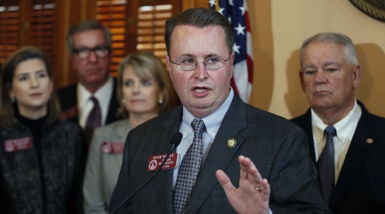 Rep. Kevin Tanner, Chairman of the House Commission on Transit Governance and Funding, speaks to House Bill 930 Tuesday. BOB ANDRES /BANDRES@AJC.COM