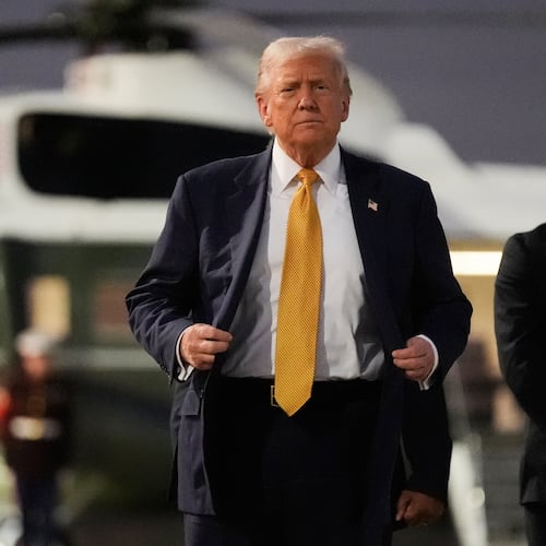 President Donald Trump arrives at Haneda Airport before switching his ride to Marine One in Tokyo, Japan, Monday, Oct. 27, 2025, following his visit at the ASEAN summit in Malaysia. (AP Photo/Mark Schiefelbein)