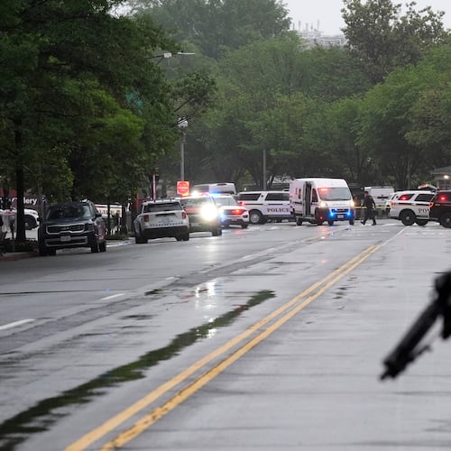 Police and members of the Secret Service block streets around the White House, Saturday, May 23, 2026, in Washington. (AP Photo/Alex Brandon)