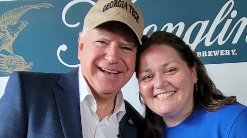Minnesota Gov. Tim Walz and Tara Borkowski, a Georgia resident who was a student of Walz's in Minnesota, at Georgia Tech in September 2024. (Photo courtesy of Tara Borkowski)