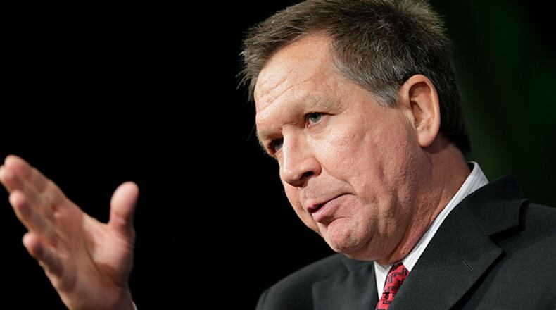 FILE - In this March 29, 2014, file photo, Ohio Gov. John Kasich speaks at the Republican Jewish Coalition in Las Vegas. The state of Ohio acted legally in withholding records documenting threats against Republican Gov. John Kasich from a political blogger who requested them, the Ohio Supreme Court said Wednesday, Aug. 27, 2014. (AP Photo/Julie Jacobson, File)