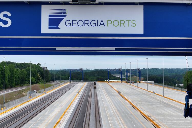 Aerial photo shows a new $134 million inland port, Tuesday, May 12, 2026, in Gainesville. Without data centers, Georgia ports don’t have the tools they need to support the digital infrastructure they rely on each day, says the author. (Hyosub Shin/AJC)