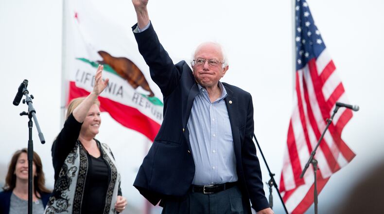 Democratic presidential candidate Sen. Bernie Sanders, I-Vt., and his wife Jane Sanders arrive at a campaign rally on Monday, June 6, 2016, in San Francisco. (AP Photo/Noah Berger)
