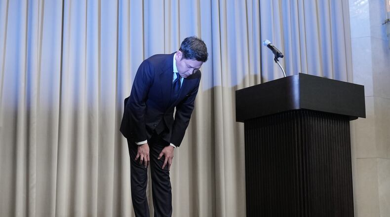 Chung Yong-jin, a chairman of Shinsegae Group, bows to apologize in Seoul, South Korea, Tuesday, May 26, 2026. (AP Photo/Lee Jin-man)