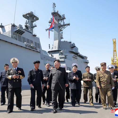 FILE - In this photo provided by the North Korean government, its leader Kim Jong Un, center, visits to observe the test launches of missiles at an undisclosed place in North Korea Sunday, April 12, 2026. Independent journalists were not given access to cover the event depicted in this image distributed by the North Korean government. The content of this image is as provided and cannot be independently verified. Korean language watermark on image as provided by source reads: "KCNA" which is the abbreviation for Korean Central News Agency. (Korean Central News Agency/Korea News Service via AP, File)