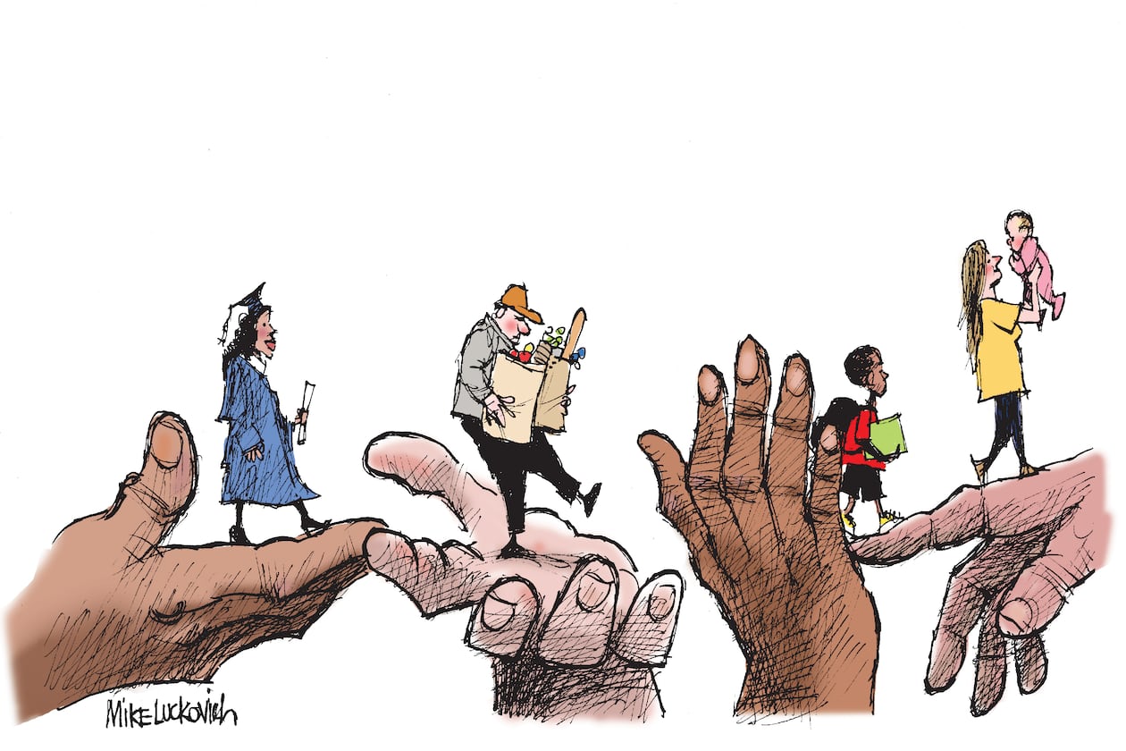 The Atlanta Journal-Constitution's Mike Luckovich created this cartoon for The United Way of Greater Atlanta's Unite for More campaign (June 13, 2021).