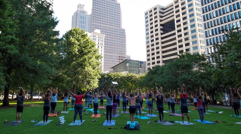 Free yoga classes return April 1 and will take place Saturdays in Woodruff Park. (FILE/PHOTO CONTRIBUTED)