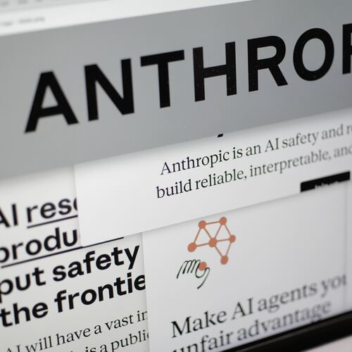 FILE - Pages from the Anthropic website and the company's logo are displayed on a computer screen in New York, Feb. 26, 2026. (AP Photo/Patrick Sison, File)