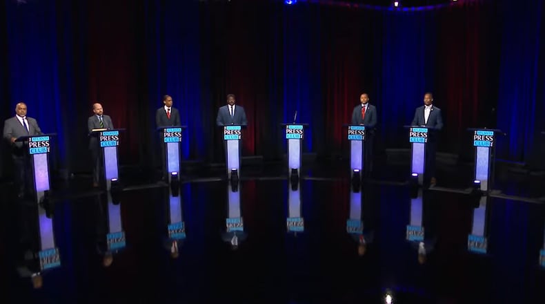 Democratic candidates for Georgia lieutenant governor take part in the Atlanta Press Club debate on May 3, 2022.