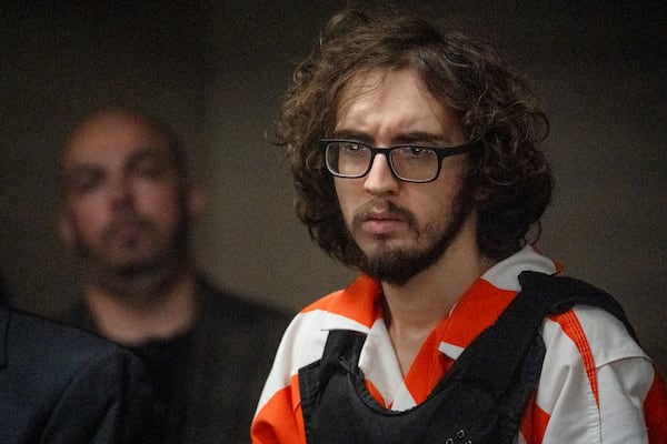 Patrick Crusius stands up to listen to the charges from Judge Sam Medrano in the 409th district Commissioners Courtroom at the Enrique Moreno County Courthosue during his sentencing in El Paso, Texas, April 21, 2025. (Omar Ornelas/Pool Photo via AP)