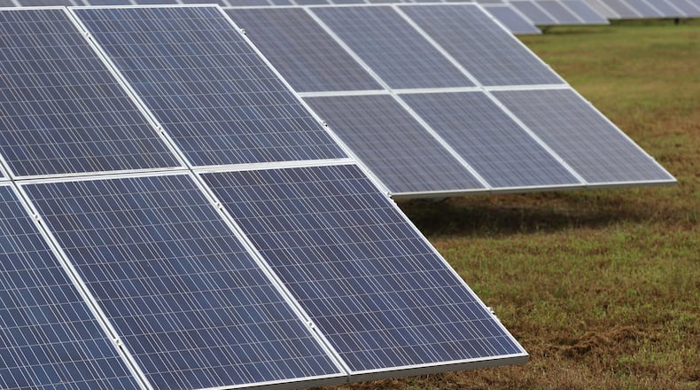Solar power installations, such as this one shown in an AJC file photo, have been built around Georgia in recent years, boosting generation of renewable energy. Now, work is set to begin in Lee County on what is being billed as the biggest solar farm in the state. BOB ANDRES / BANDRES@AJC.COM