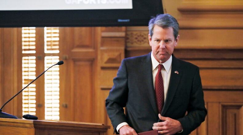 Georgia Gov. Brian Kemp leaves the podium after he addressed budget committees in January. Bob Andres / bandres@ajc.com