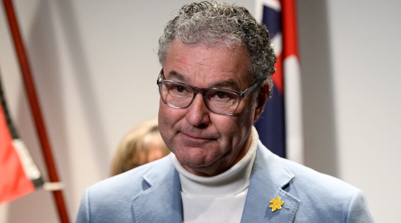 Queensland state Minister for Education, John-Paul Langbroek speaks to media during a press conference in Sydney, Australia, on Aug. 22, 2025. (Steven Markham/AAP Image via AP)