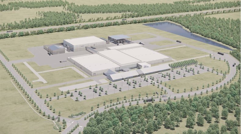 A representative concept rendering shows what Aspen Aerogels factory planned in Bulloch County was set to look like. The company announced on Thursday, Feb. 13, 2025, that it will halt construction on the project. (Courtesy of Gensler)