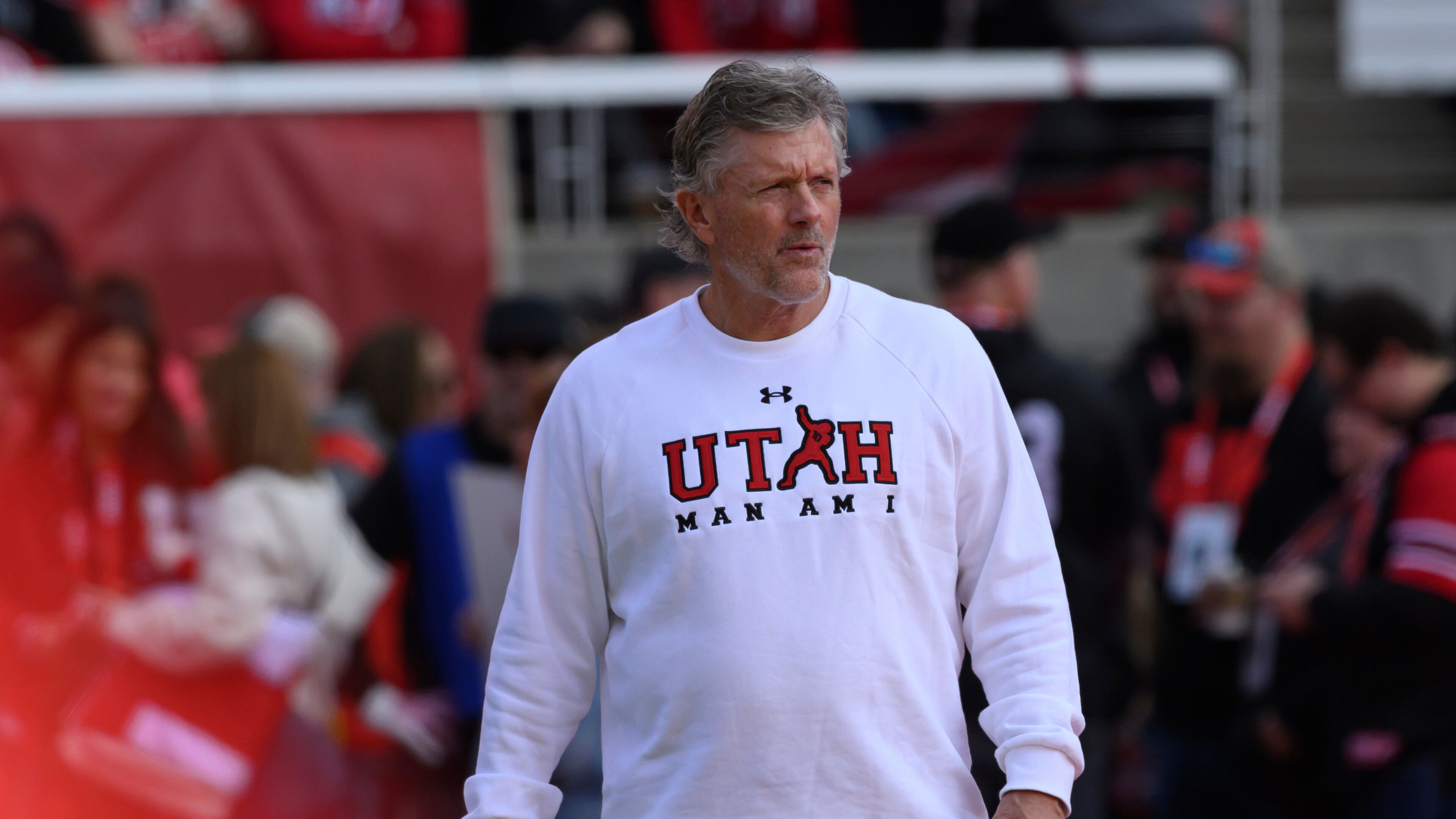 Utah head coach Kyle Whittingham before an NCAA college football game between Utah and Kansas State, Saturday, Nov. 22, 2025, in Salt Lake City. (AP Photo/Tyler Tate)
