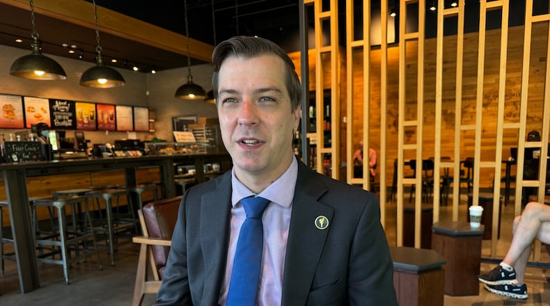 Libertarian presidential nominee Chase Oliver speaks about his campaign in August. Members of the Libertarian Party in Georgia say Oliver has been challenged by party splintering, a lack of name recognition, increased polarization and fundraising difficulties.