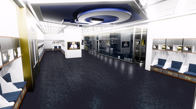 An artist's rendering of the new Georgia Tech locker room for the football team. (Georgia Tech Athletic Association)