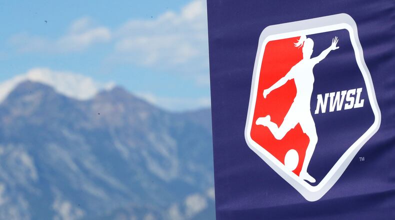 An NWSL logo sign before the quarterfinal match of the NWSL Challenge Cup between the Houston Dash and the Utah Royals FC at Zions Bank Stadium on July 17, 2020, in Herriman, Utah. (Maddie Meyer/Getty Images/TNS)