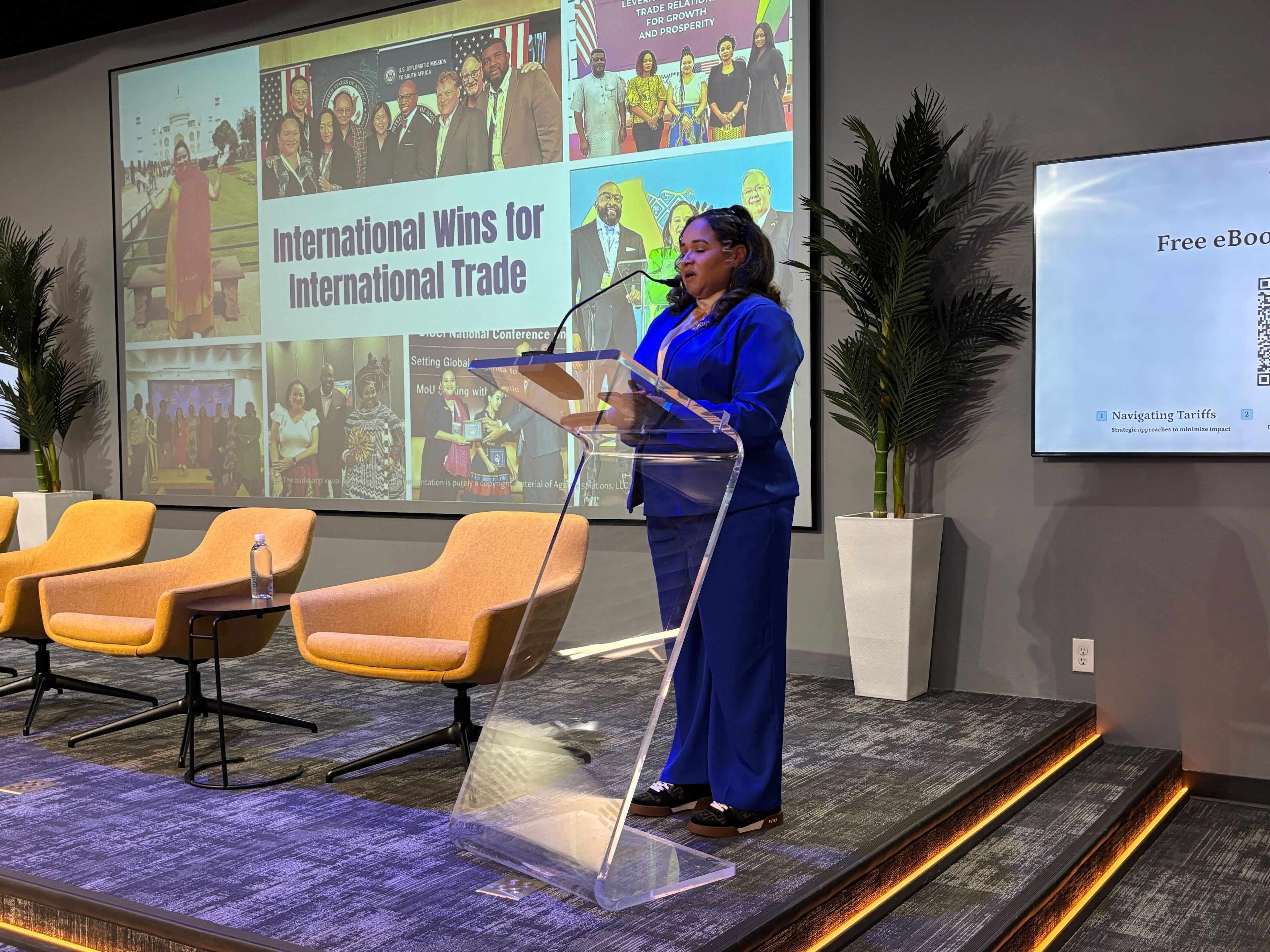 Shaquana Teasley, founder & CEO of Agate Solutions, speaks during Agate’s Mayday event Saturday at the Russell Innovation Center for Entrepreneurs in Atlanta. (Allison Mawn/AJC)