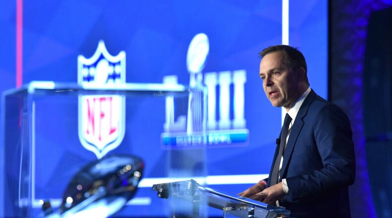 Jon Barker, NFL vice president of event operations and production, speaks at a Super Bowl LIII preview event in Atlanta last year.
