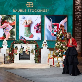A holiday-themed "Shark Tank" episode on Dec. 10, 2025, features Sandy Springs entrepreneur Kate Stice Stewart and her Bauble Stockings. (Disney/Christopher Willard)