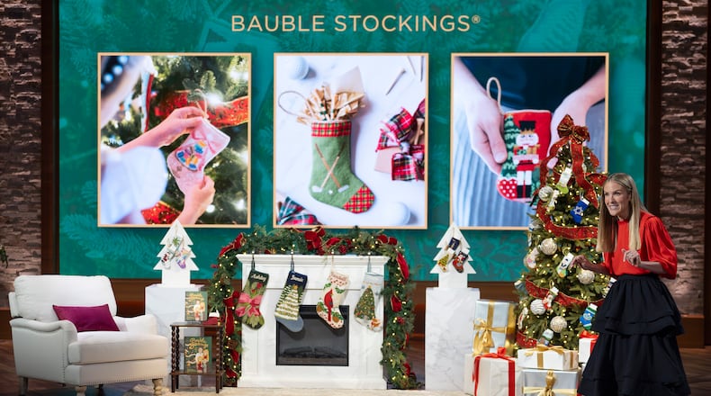 A holiday-themed "Shark Tank" episode on Dec. 10, 2025, features Sandy Springs entrepreneur Kate Stice Stewart and her Bauble Stockings. (Disney/Christopher Willard)