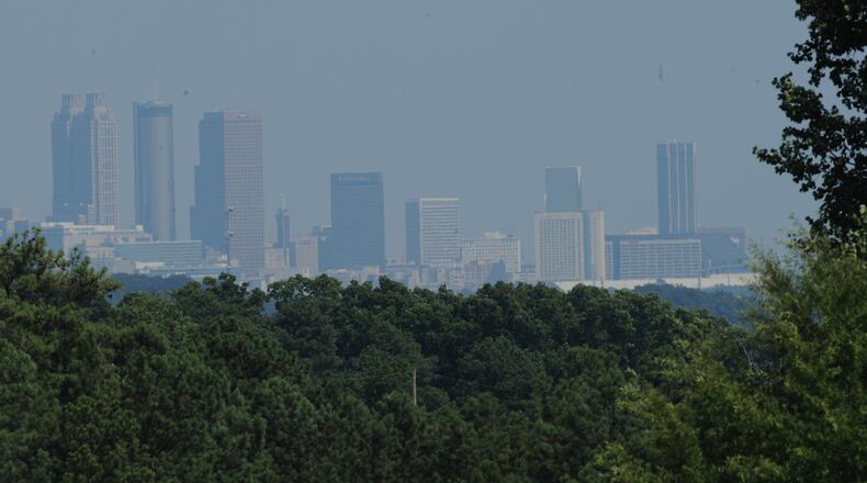 June 29, 2012 -Atlanta: Smog covers the Atlanta Skyline on Friday, June 29, 2012. The temperature in the city rose to 100 degrees in some areas today. JOHNNY CRAWFORD / JCRAWFORD@AJC.COM
