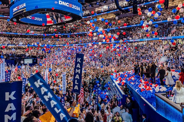 Former Vice President Kamala Harris speaks at the 2024 Democratic National Convention in Chicago. Atlanta's unsuccessful effort to recruit the convention was highlighted in a letter written by a group of whistleblowers in the Office of the Inspector General. (Jamie Kelter Davis/The New York Times)
                      