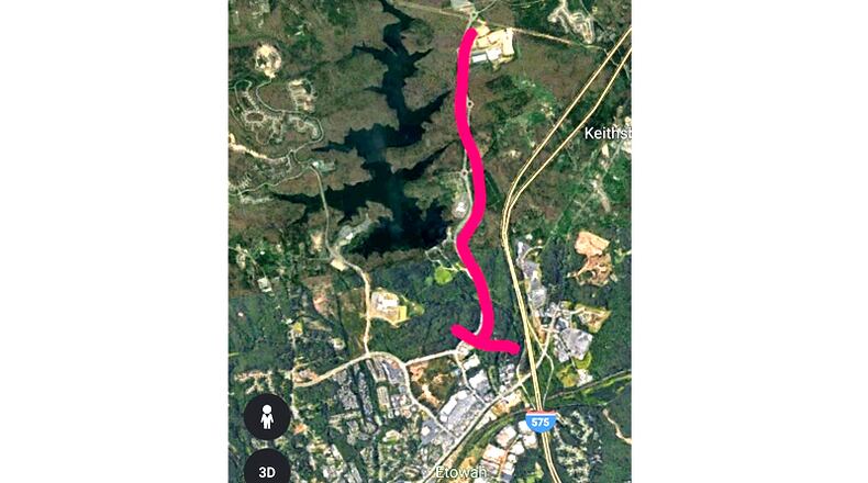 Map depicts where Bluffs Parkway in Canton was closed by an apparent natural gas leak Thursday, Aug. 15. CANTON POLICE DEPARTMENT