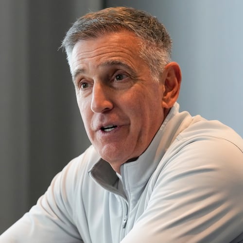 FILE - Big Ten Conference commissioner Tony Petitti speaks during a news conference after meetings with the Southeastern Conference, Oct. 10, 2024, in Nashville, Tenn. (AP Photo/George Walker IV, File)