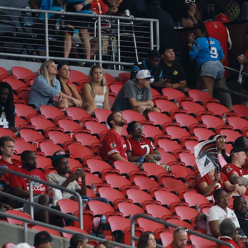 At the beginning of the fourth quarter, many fans left the stadium as the Falcons lost to the Carolina Panthers 34-3 at Mercedes-Benz Stadium in Atlanta on Sunday, Sept. 20, 2026. (Miguel Martinez/AJC)