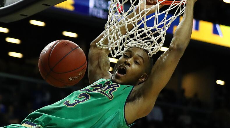 V.J. Beachem of the Notre Dame Fighting Irish dunks against the Duke Blue Devils during the championship of the ACC Basketball Tournament at the Barclays Center on March 11, 2017 in New York City. (Photo by Al Bello/Getty Images)